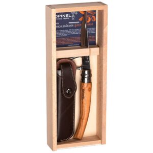 Opinel Nº 10 Slim Olive Wood With Wood Box & Sheath 10 Cm Knife Marrón,Plateado